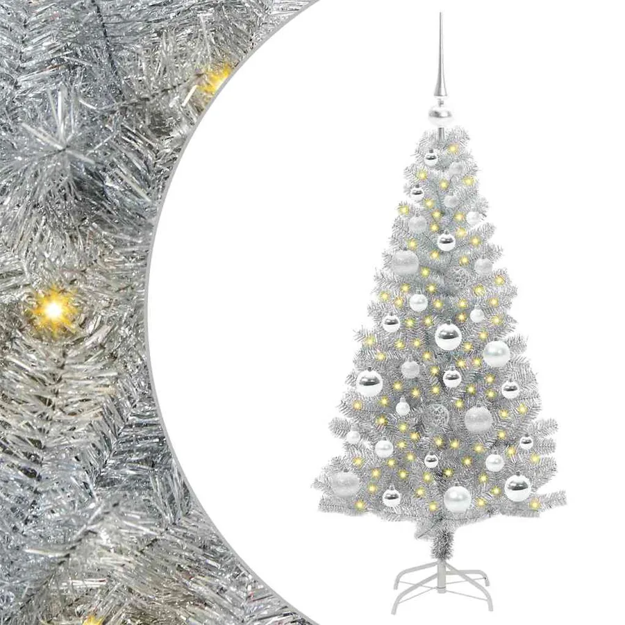 Sapin de Noël avec 150 LED avec support Argent 120 cm PET - 2