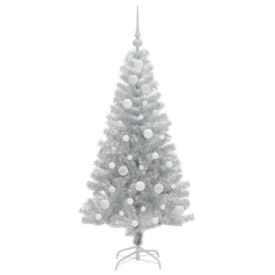 Sapin de Noël avec 150 LED avec support Argent 120 cm PET - 4