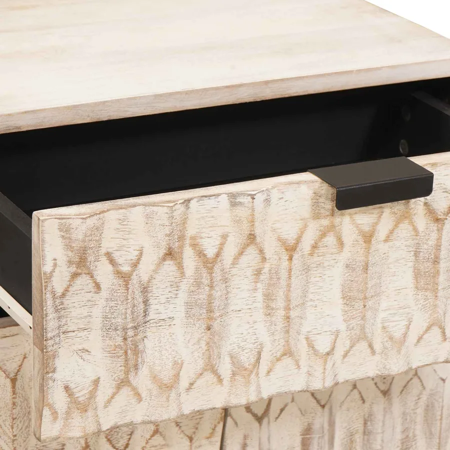 Cabinet de chevet Blanc 50 x 33 x 60 cm Bois de mangue massif - 8