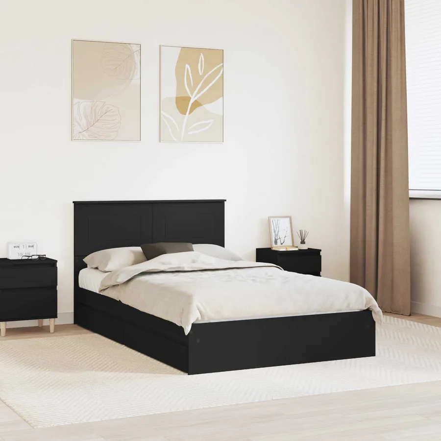 Lit de Rangement Noir 120 x 190 cm Bois d'ingénierie