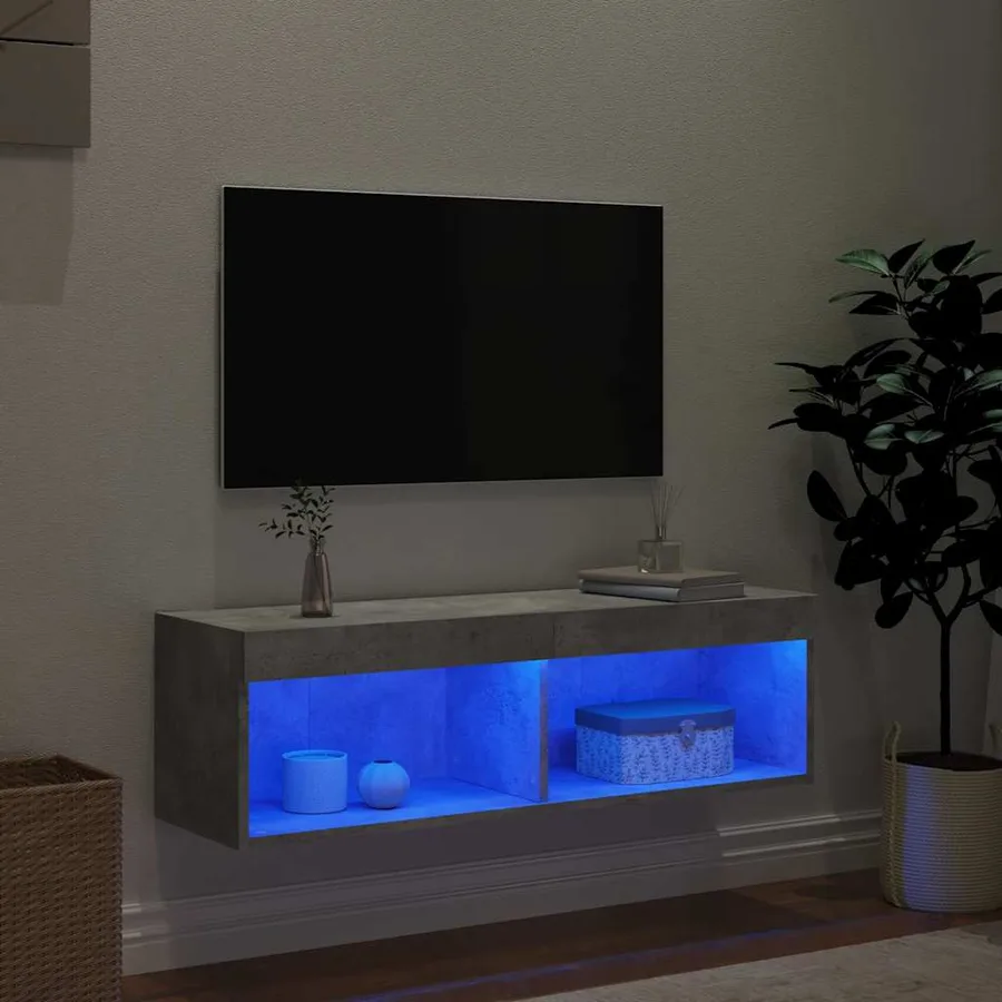 Meuble TV avec lumières LED gris béton 100x30x30 cm - 3