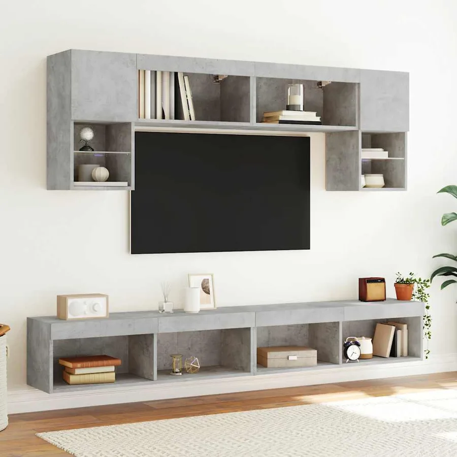 Meuble TV avec lumières LED gris béton 100x30x30 cm - 5