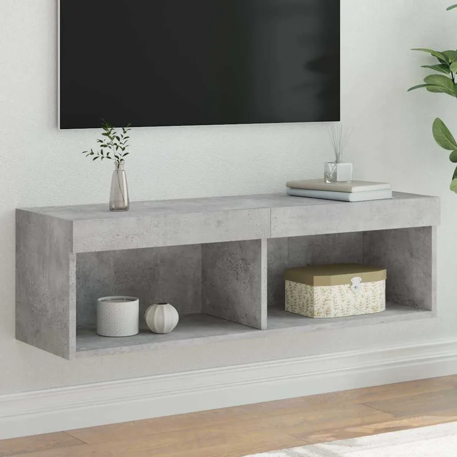 Meuble TV avec lumières LED gris béton 100x30x30 cm - 7