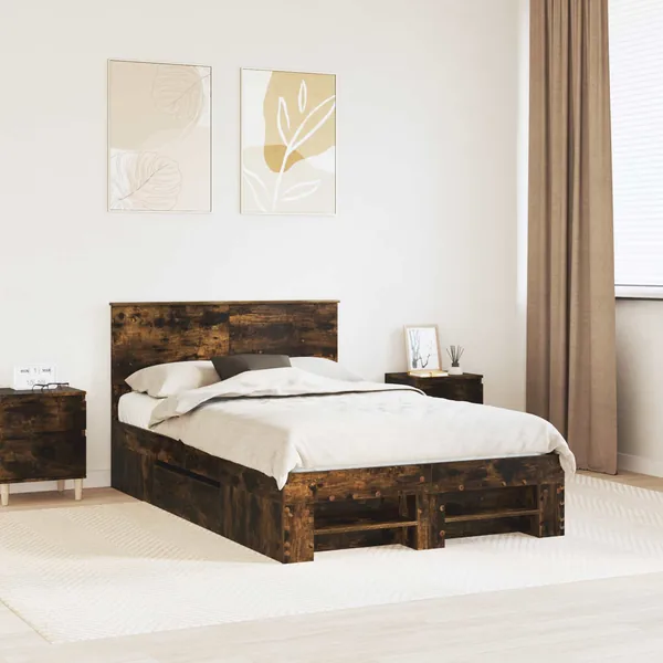Cadre de lit Chêne fumé 120 x 200 cm Bois d'ingénierie