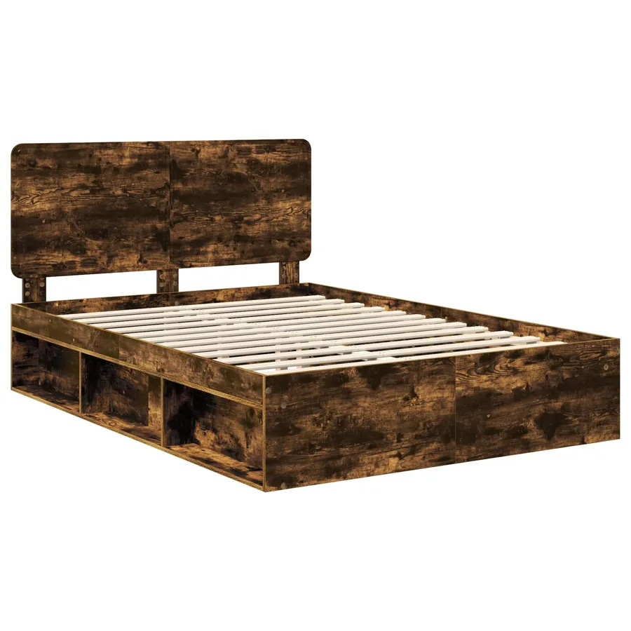 Cadre de lit Chêne fumé 140 x 200 cm Bois de pin massif - 4