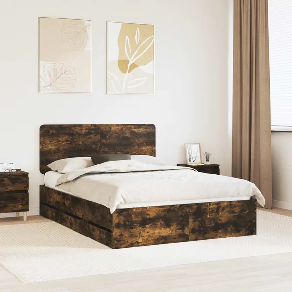 Cadre de lit Chêne fumé 140 x 190 cm Bois Ingénierie