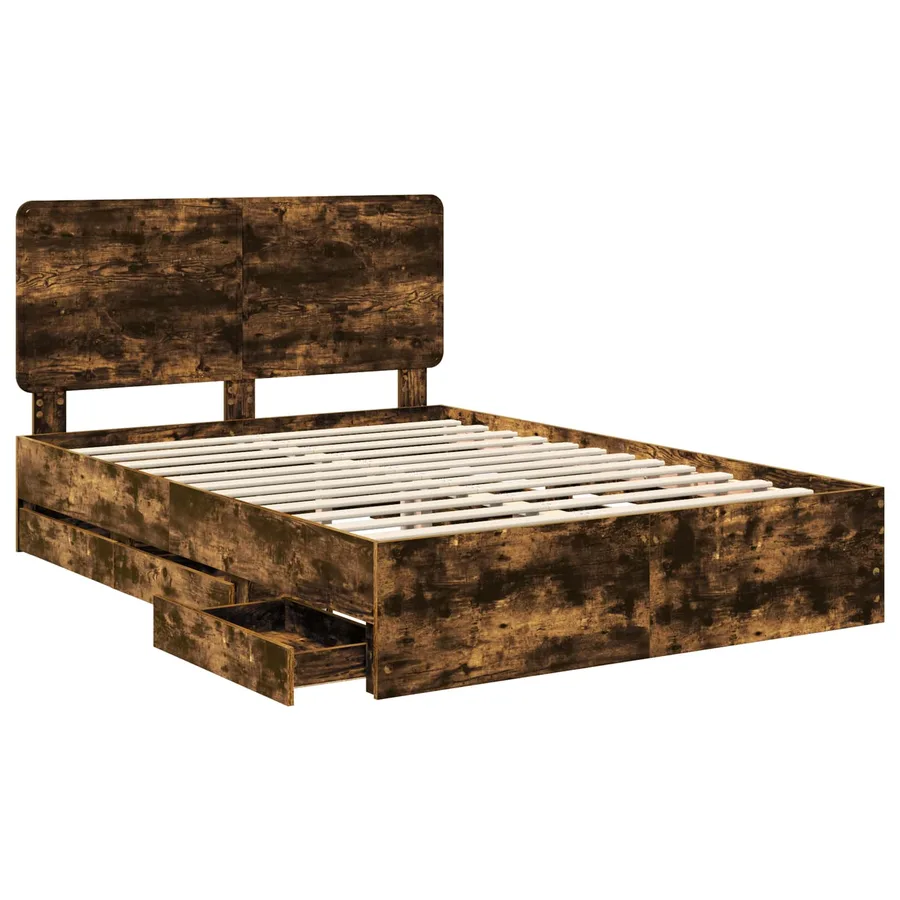 Cadre de lit Chêne fumé 140 x 190 cm Bois Ingénierie - 5