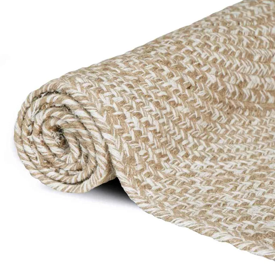Tapis de surface Naturel et Blanc 240 x 240 cm Jute - 2