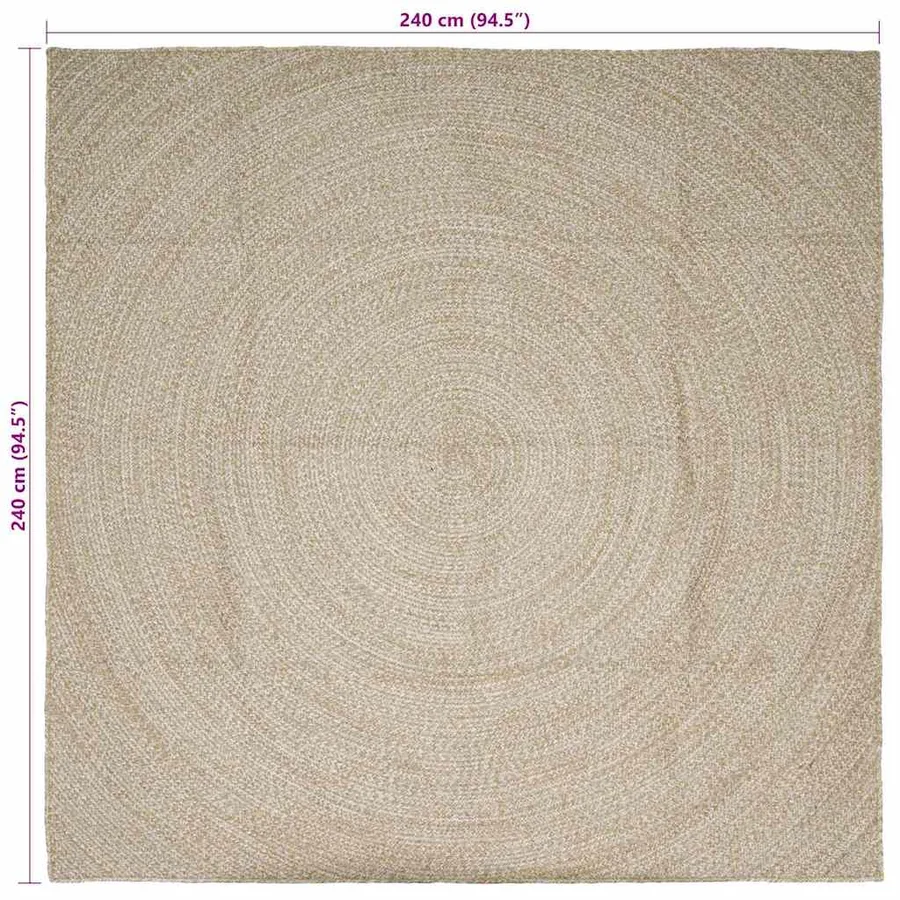 Tapis de surface Naturel et Blanc 240 x 240 cm Jute - 8