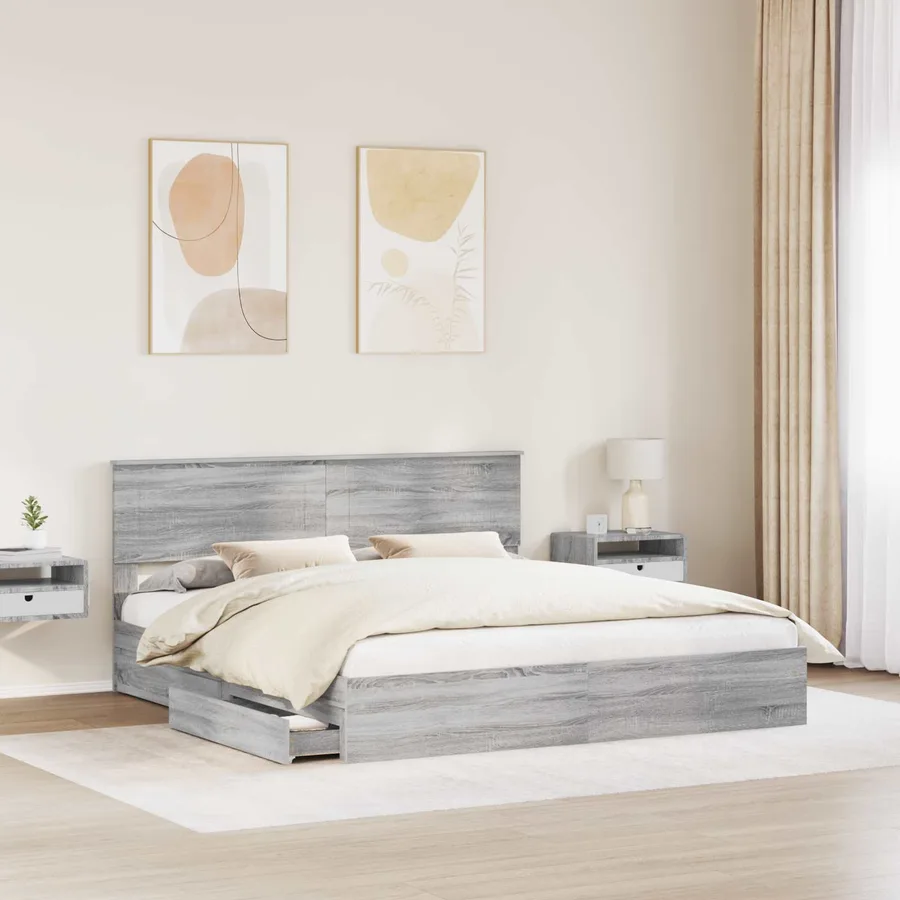 Lit de Rangement Gris Sonoma 180 x 200 cm Bois d'ingénierie - 3
