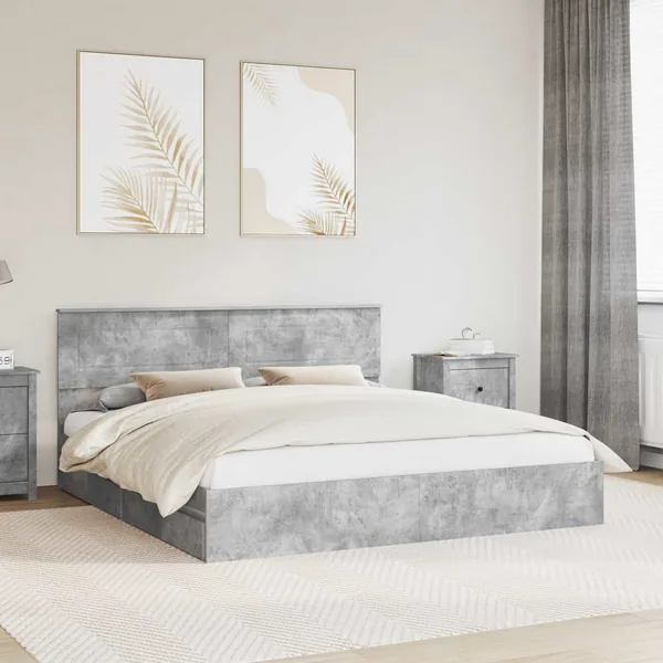 Lit de Rangement Gris béton 180 x 200 cm Bois d'ingénierie