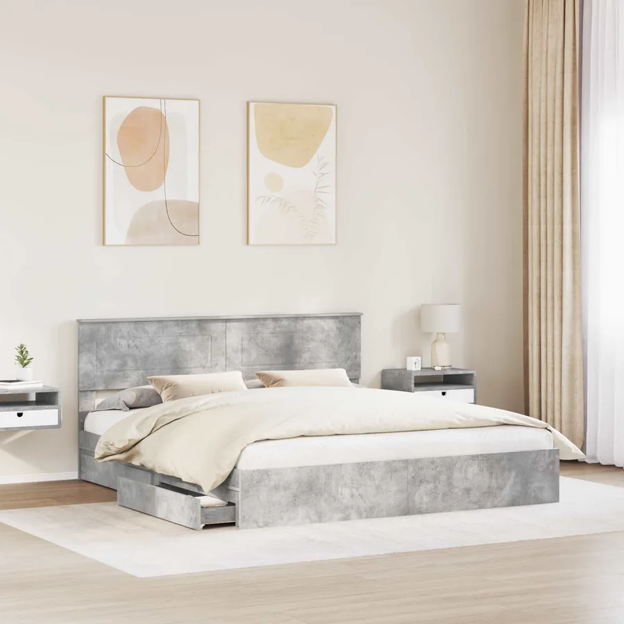 Lit de Rangement Gris béton 180 x 200 cm Bois d'ingénierie - 3