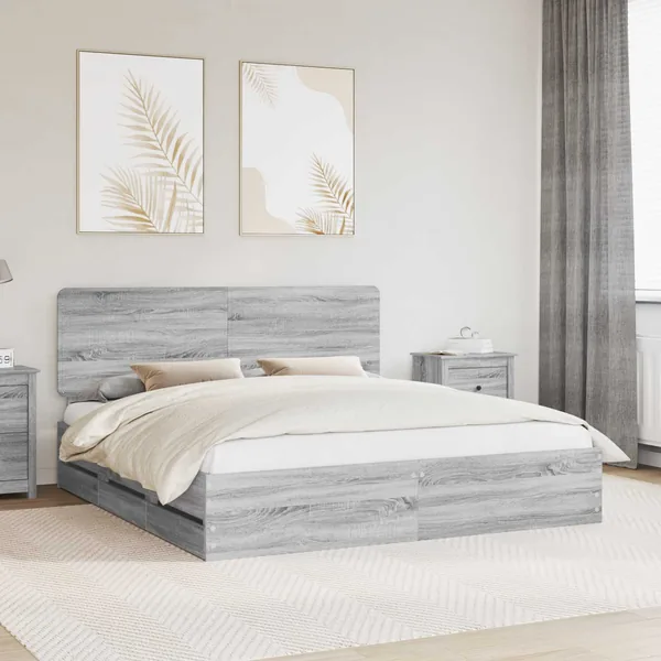 Cadre de lit Gris Sonoma 200 x 200 cm Bois Ingénierie