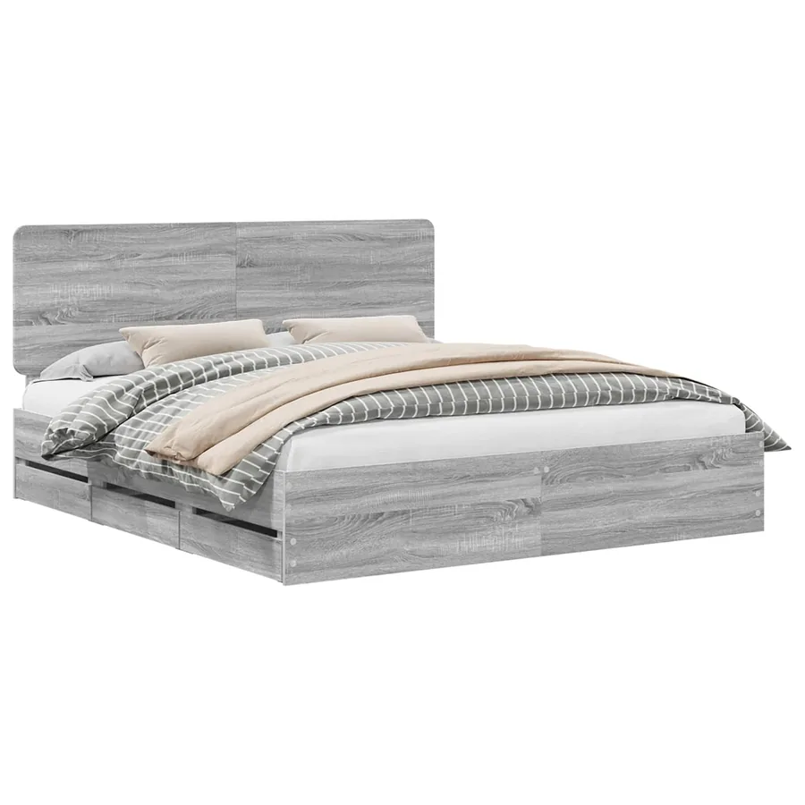Cadre de lit Gris Sonoma 200 x 200 cm Bois Ingénierie - 2
