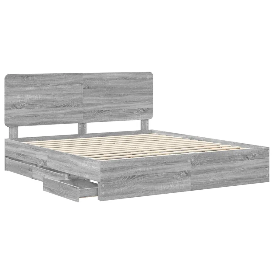 Cadre de lit Gris Sonoma 200 x 200 cm Bois Ingénierie - 5