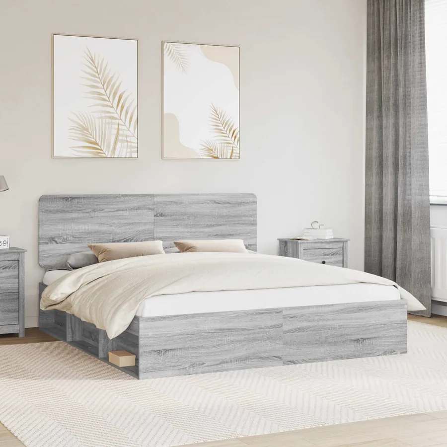 Cadre de lit Gris Sonoma 200 x 200 cm Bois de pin massif