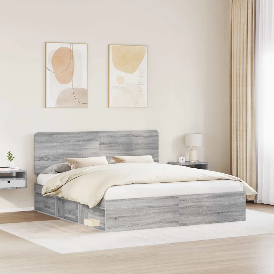 Cadre de lit Gris Sonoma 200 x 200 cm Bois de pin massif - 3