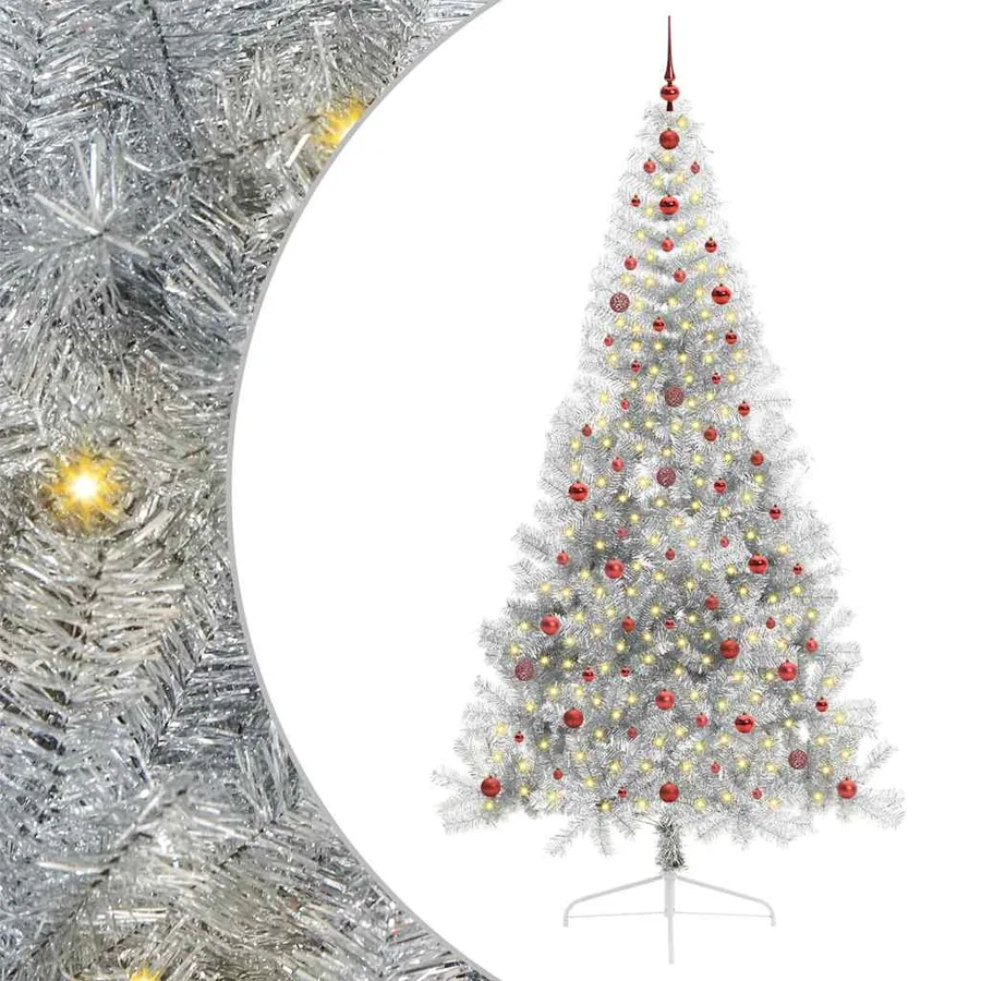 Sapin de Noël artificiel pré-éclairé Argent 240 cm PET - 2