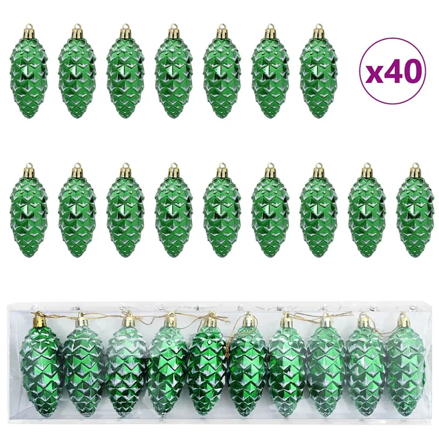 Boule de Pomme de Pin de Noël 40 pcs Vert Plastique - 2