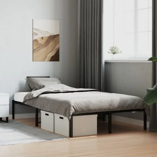 Cadre de lit métal sans matelas noir 120x190 cm