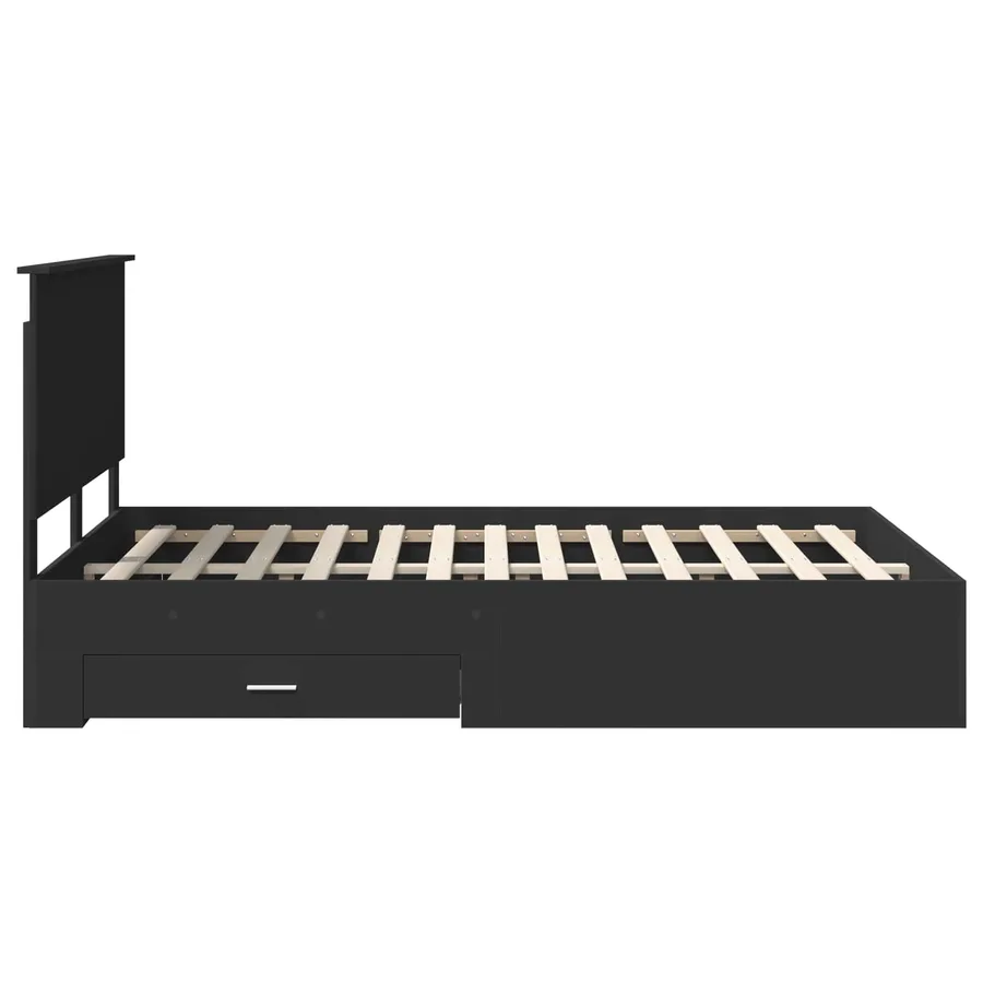 Cadre de lit avec tiroir Noir 140 x 190 cm Bois d'ingénierie - 9
