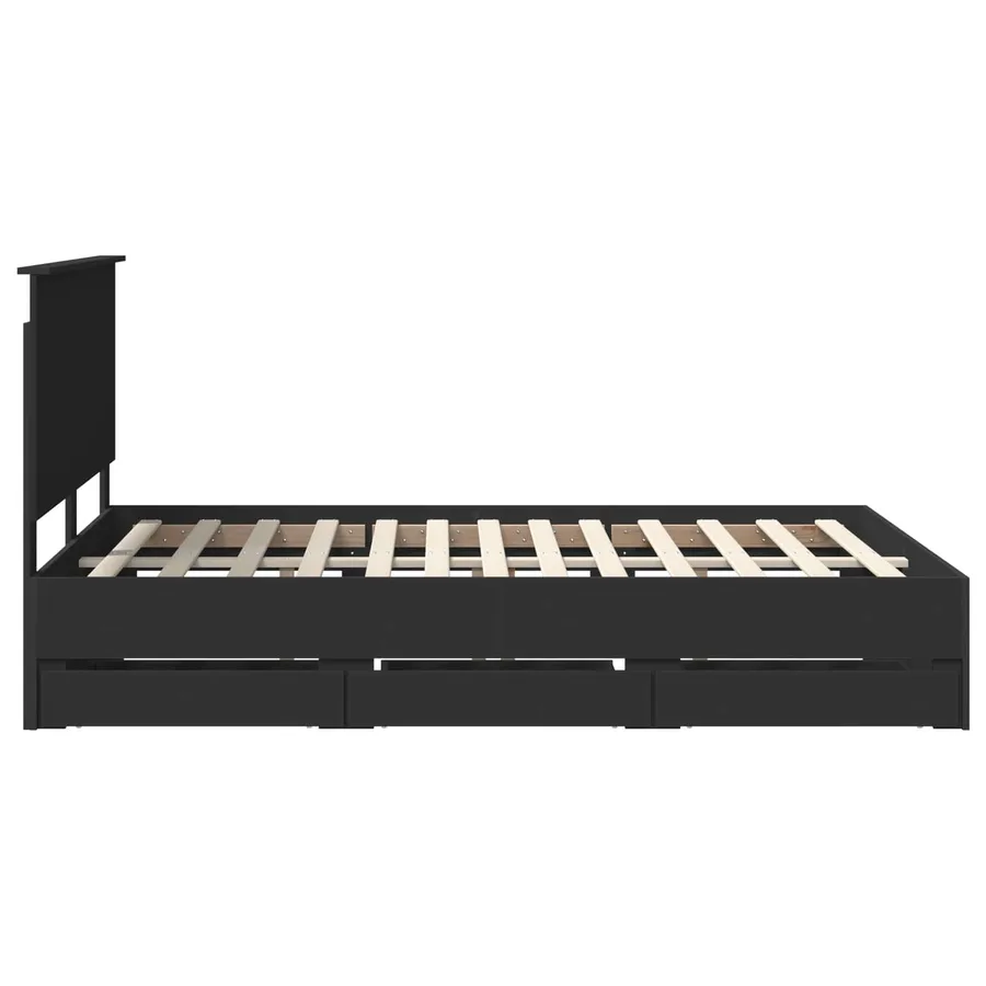 Cadre de lit avec tiroir Noir 140 x 190 cm Bois Ingénierie - 9