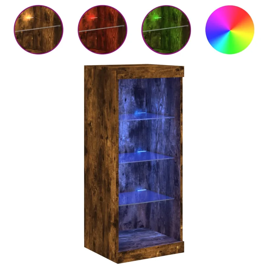 Buffet avec lumières LED chêne fumé 41x37x100 cm - 2