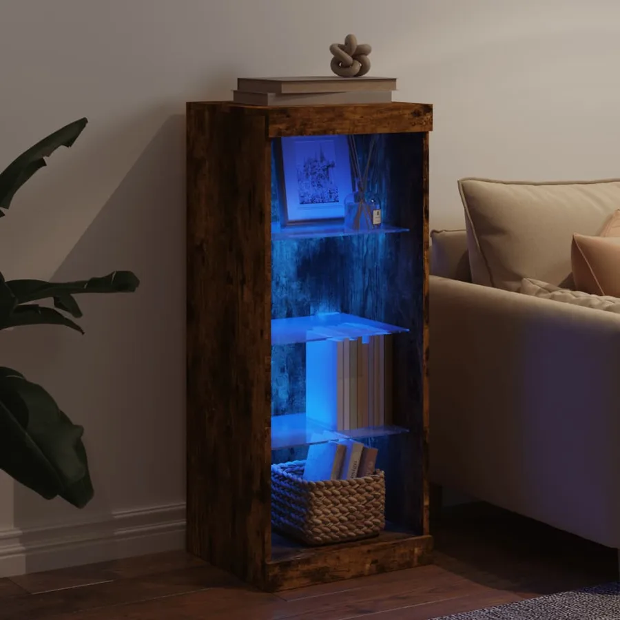 Buffet avec lumières LED chêne fumé 41x37x100 cm - 3