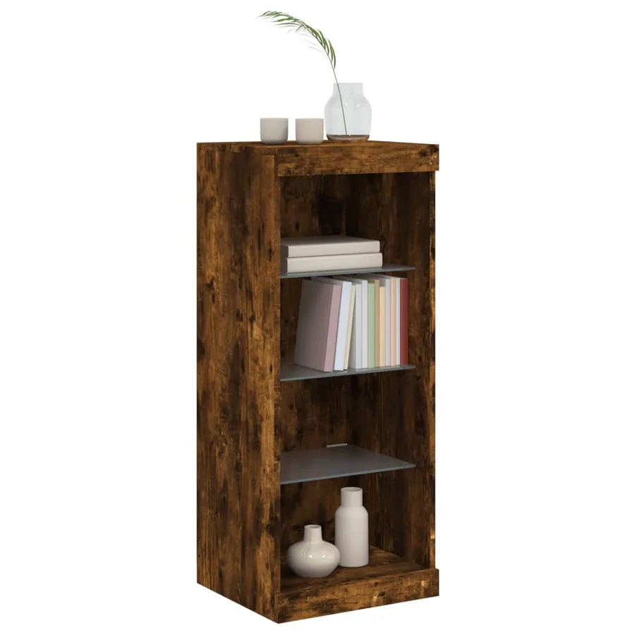 Buffet avec lumières LED chêne fumé 41x37x100 cm - 4
