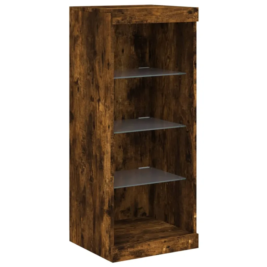 Buffet avec lumières LED chêne fumé 41x37x100 cm - 5
