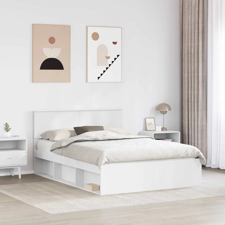 Cadre de lit Blanc 140 x 190 cm Bois d'ingénierie - 3