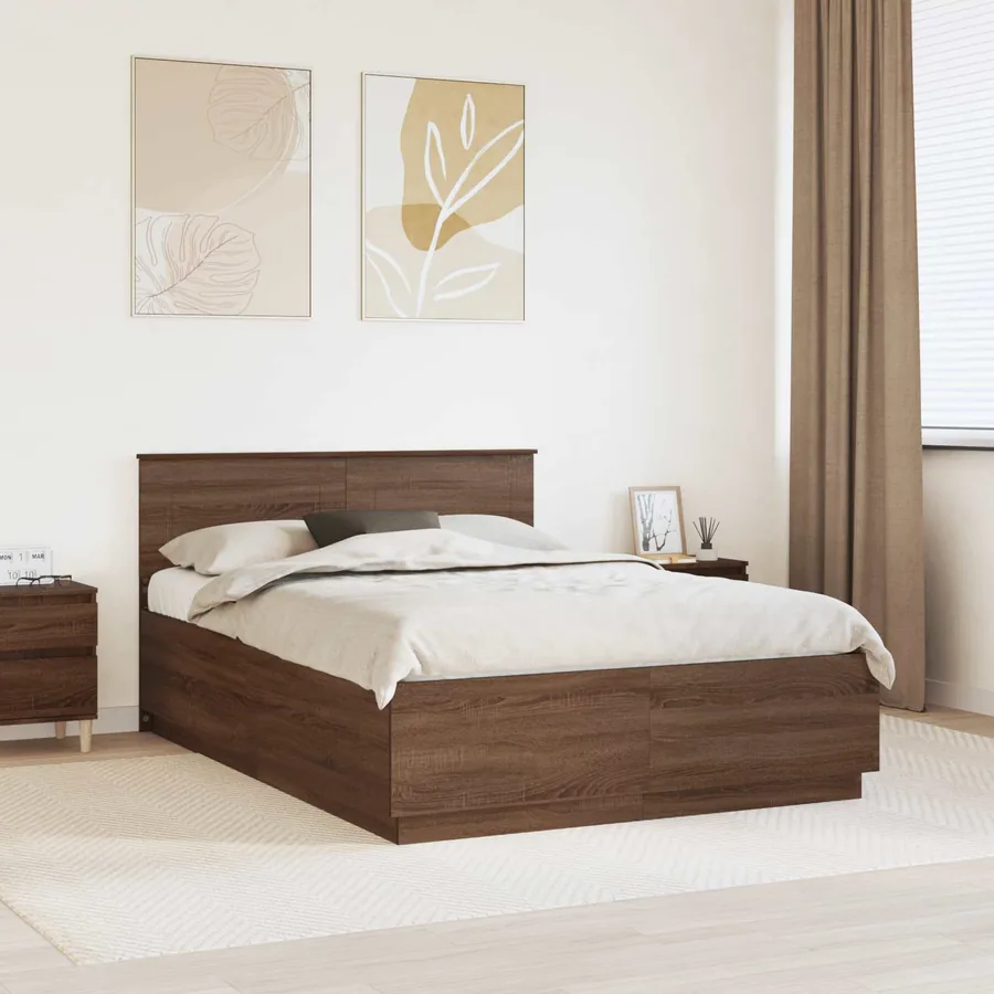 Cadre de lit Chêne brun 140 x 190 cm Bois d'ingénierie