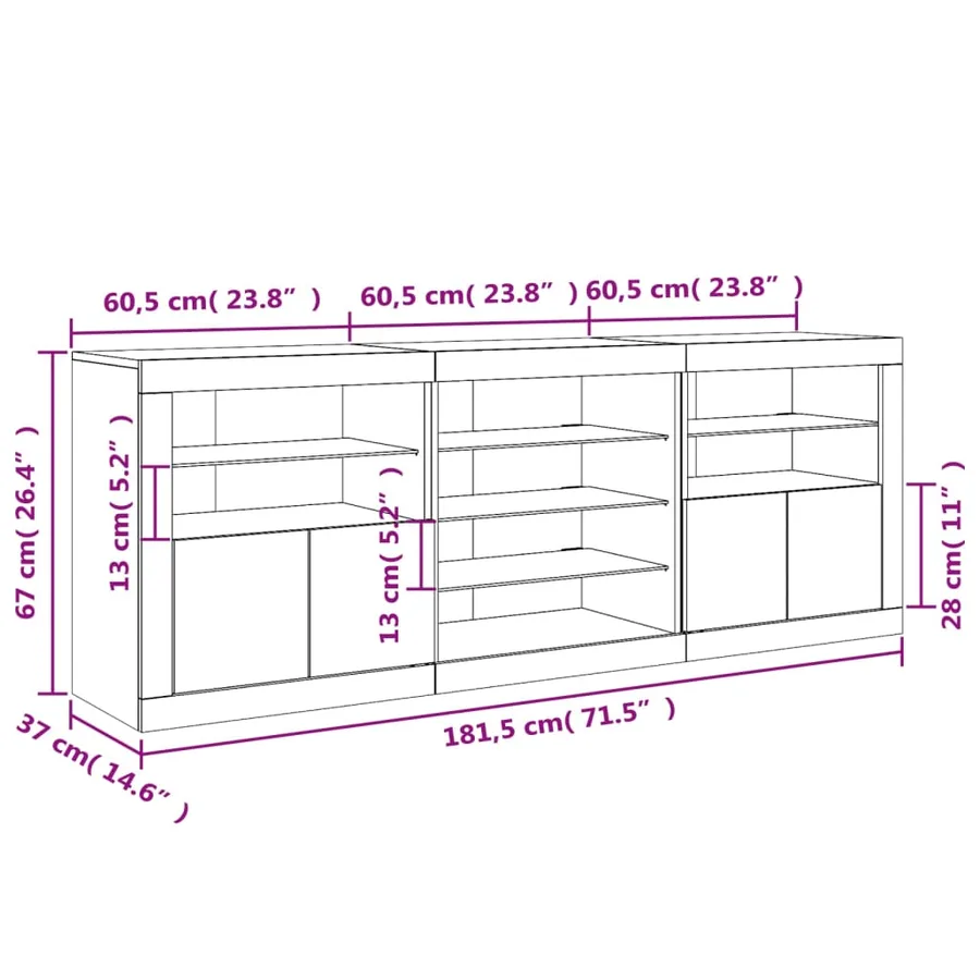Buffet avec lumières LED sonoma gris 181,5x37x67 cm - 17