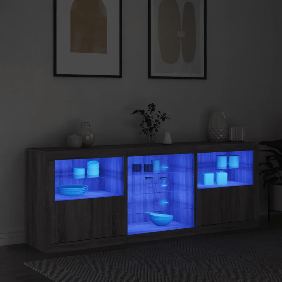 Buffet avec lumières LED sonoma gris 181,5x37x67 cm - 3