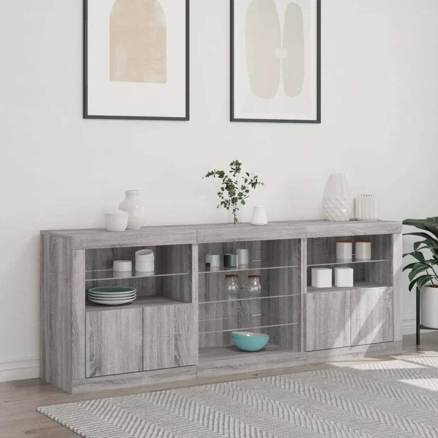 Buffet avec lumières LED sonoma gris 181,5x37x67 cm - 4