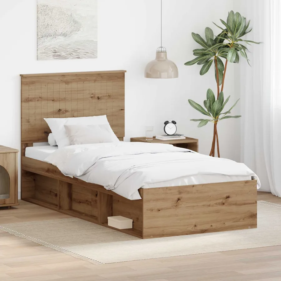 Cadre de lit Chêne artisan 90 x 200 cm Bois de pin massif