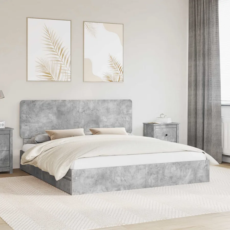 Lit de Rangement Gris béton 180 x 200 cm Bois d'ingénierie
