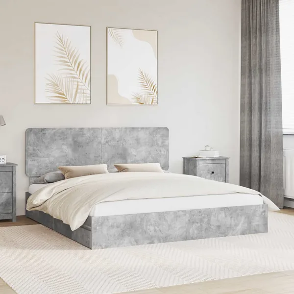 Lit de Rangement Gris béton 180 x 200 cm Bois d'ingénierie