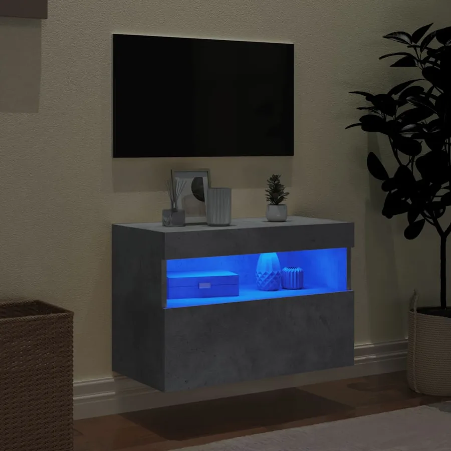 Meuble TV mural avec lumières LED gris béton 60x30x40 cm - 4