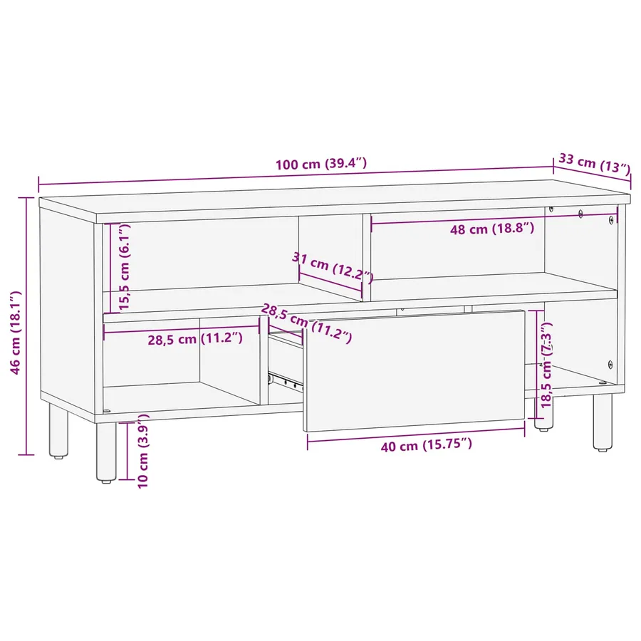 Meuble TV avec tiroir Finition Lavage Blanc 100 x 33 x 46 cm - 11