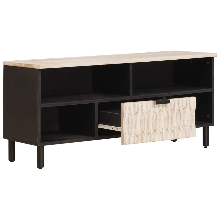 Meuble TV avec tiroir Finition Lavage Blanc 100 x 33 x 46 cm - 2