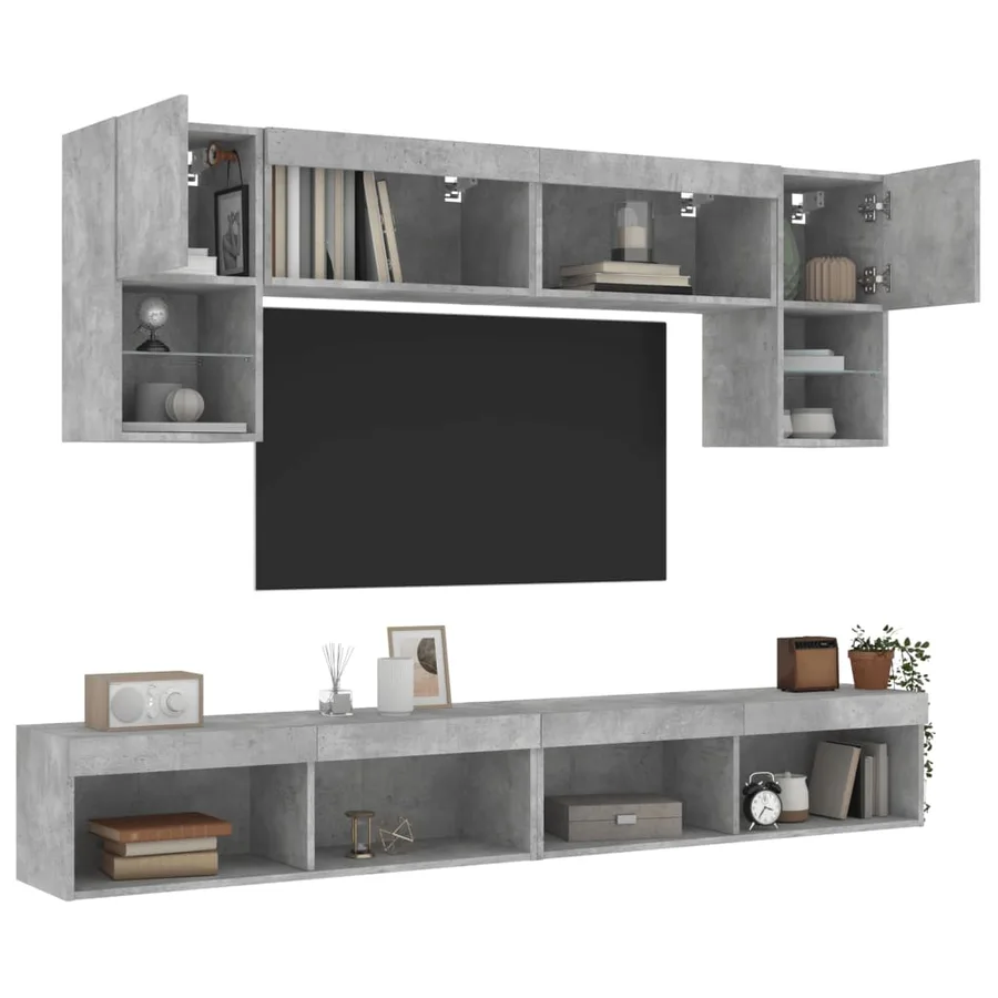 Unités murales TV avec LED 6 pcs gris béton bois d'ingénierie - 5