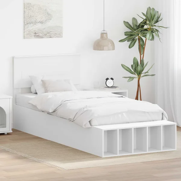 Cadre de lit avec étagère Blanc 75 x 190 cm Bois d'ingénierie