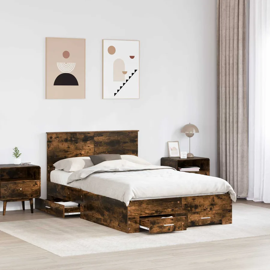 Cadre de lit Chêne fumé 120 x 200 cm Bois d'ingénierie - 3
