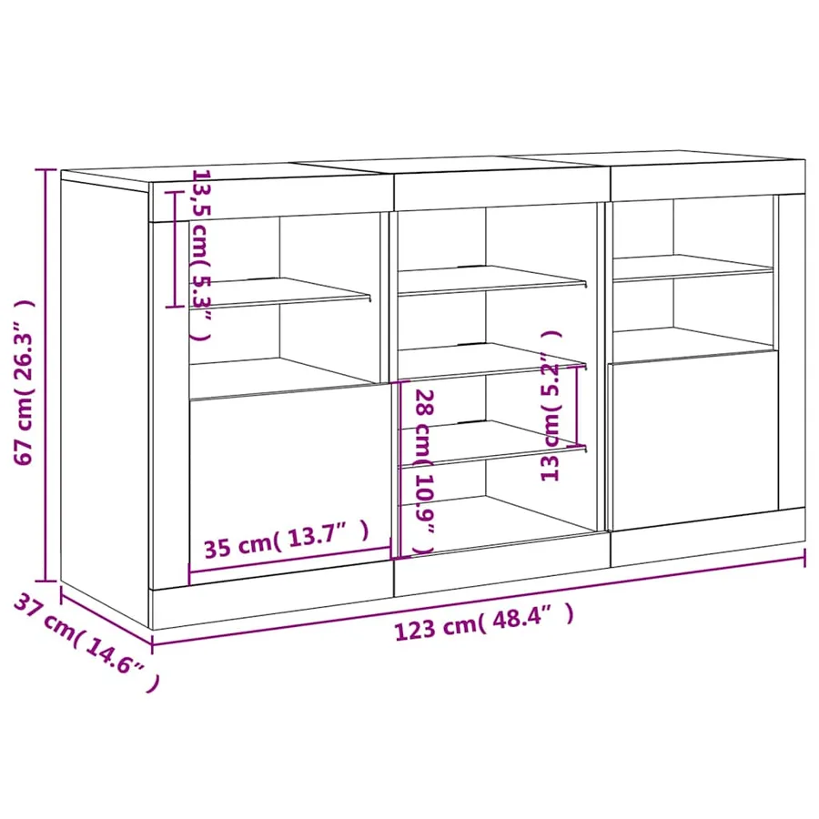 Buffet avec lumières LED noir 123x37x67 cm - 17