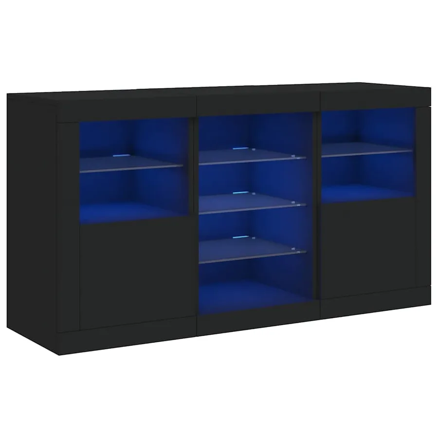 Buffet avec lumières LED noir 123x37x67 cm - 2