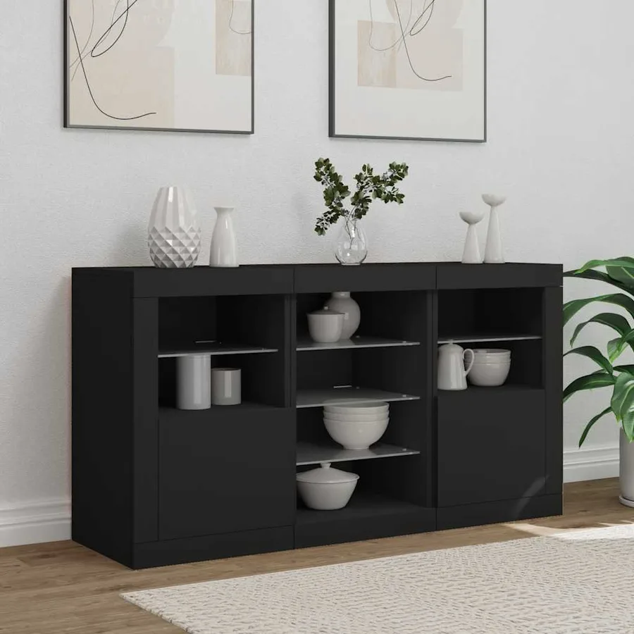 Buffet avec lumières LED noir 123x37x67 cm - 3