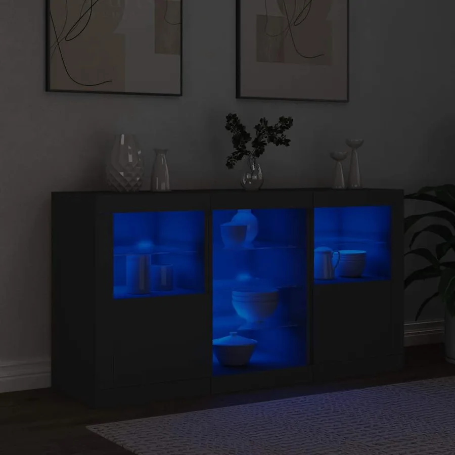 Buffet avec lumières LED noir 123x37x67 cm - 4