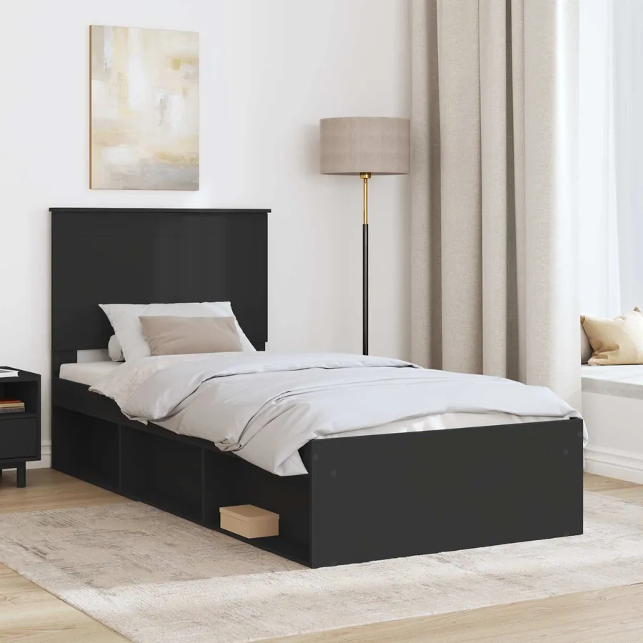 Cadre de lit Noir 75 x 190 cm Bois de pin massif - 3