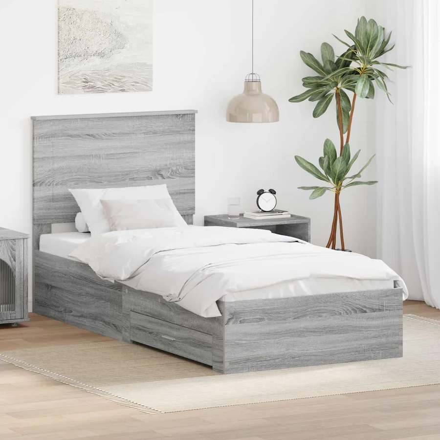Cadre de lit avec tête de lit Sonoma Gris et Argent 75 x 190 cm